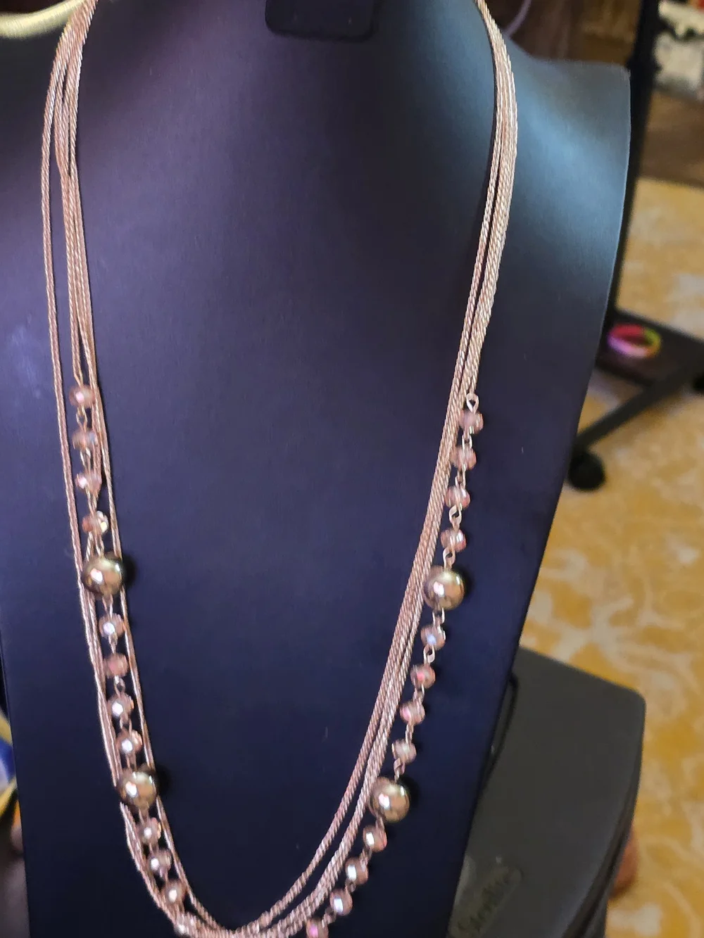 Rose Gold Multi-Strand Beaded Necklace